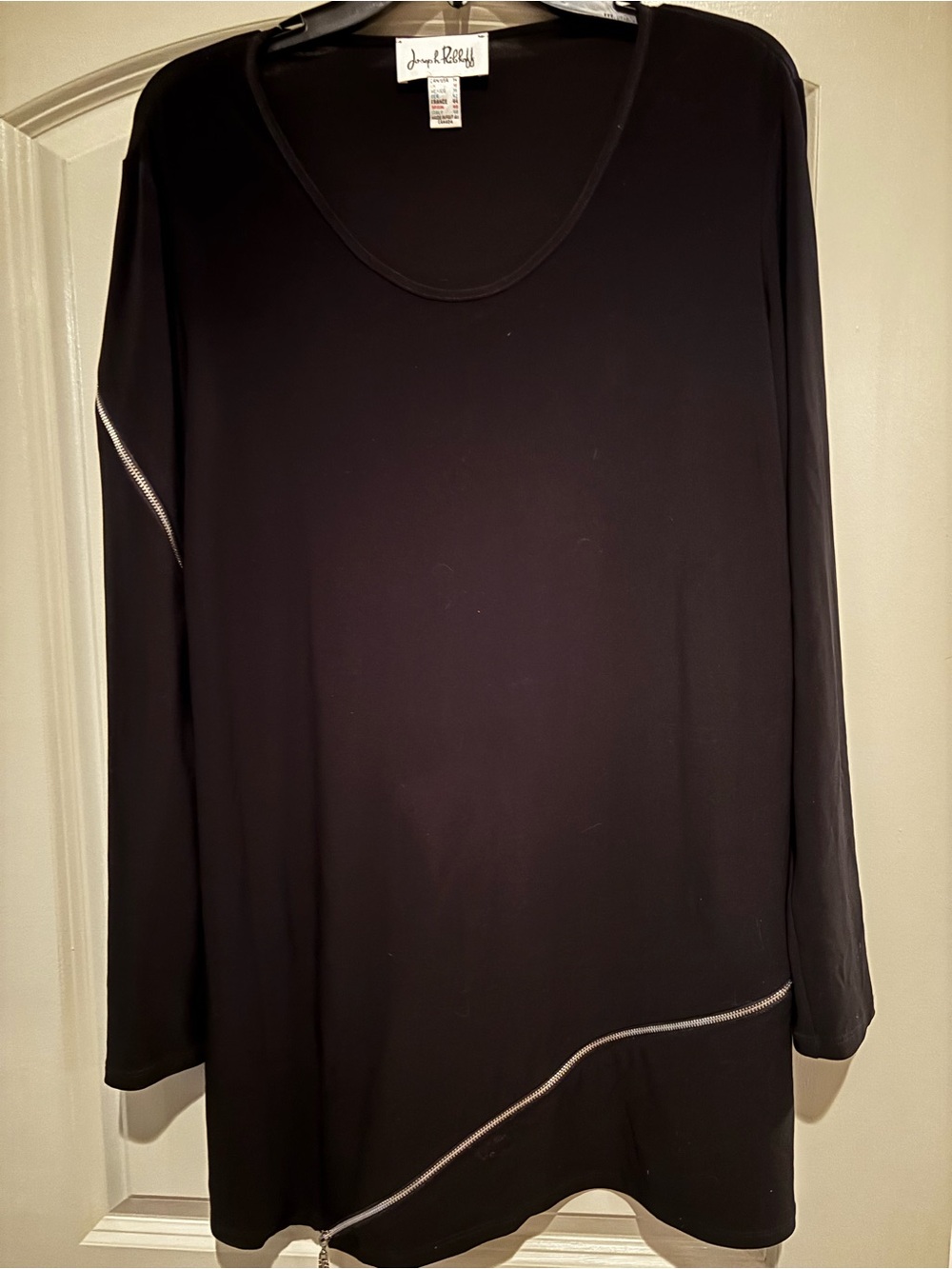 Joseph Ribkoff Black Silky Knit Tunic Dress, Asymmetrical Zipper Detail 14